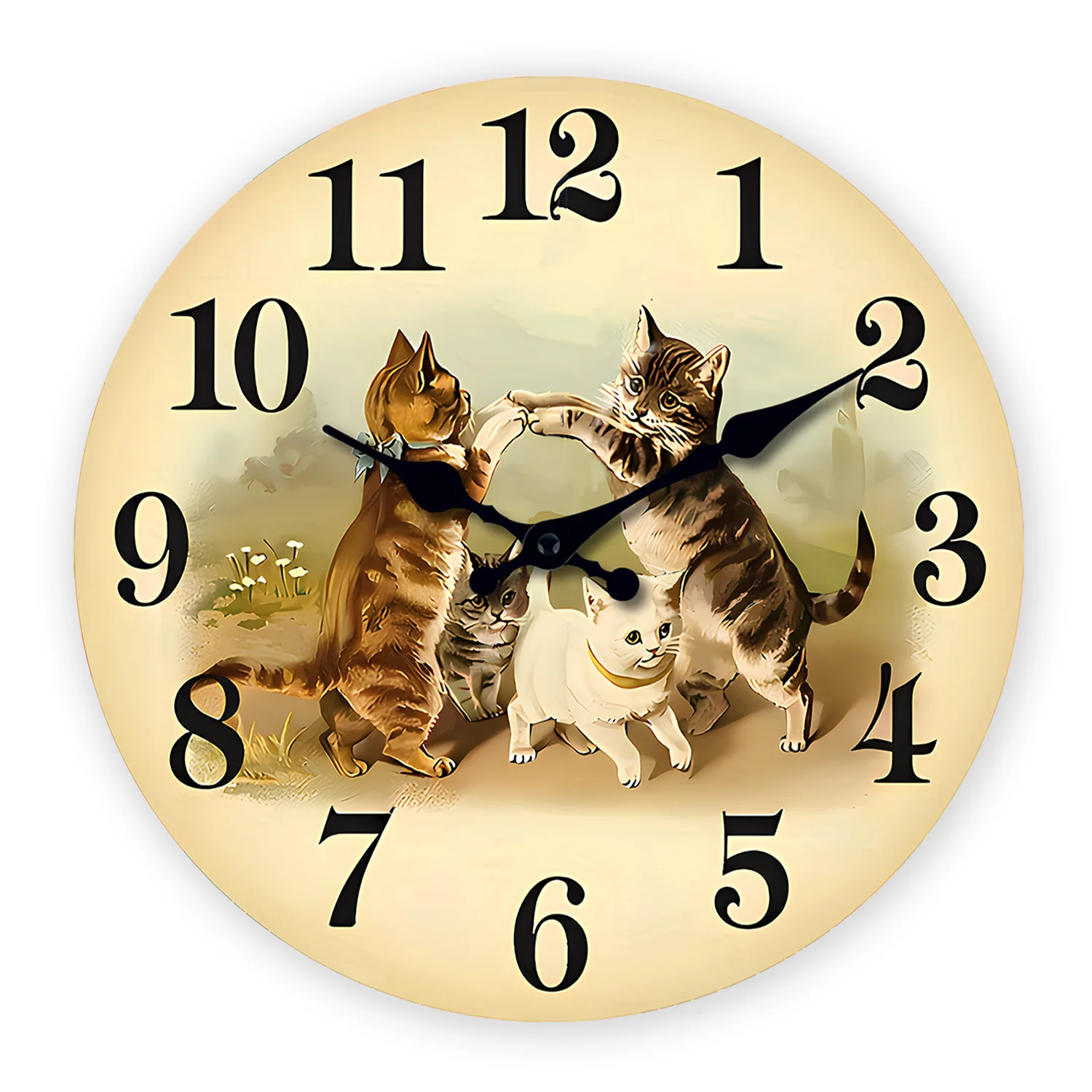 Relógio de parede de madeira (30 cm) com design delicado de gatinho, relógio de quartzo silencioso