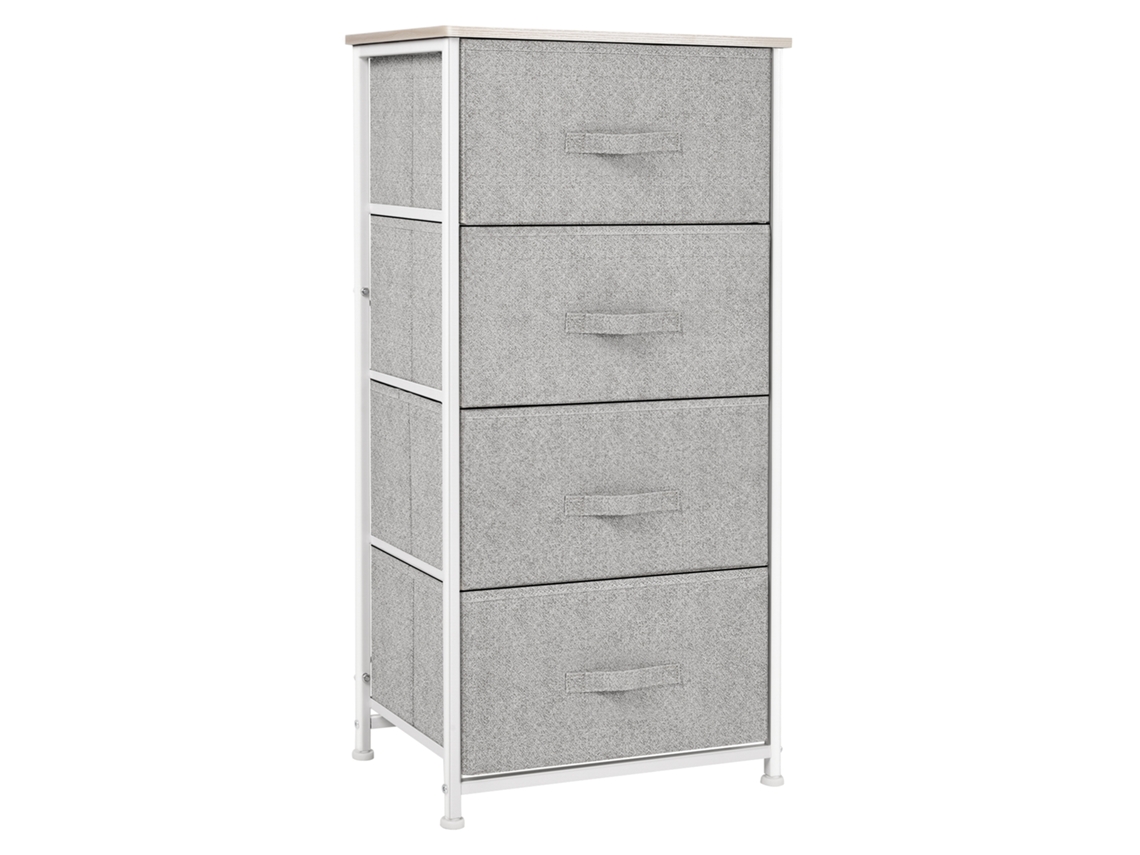 Cómoda 4 Gavetas Tecido Dormitório Sala Cinza Branco