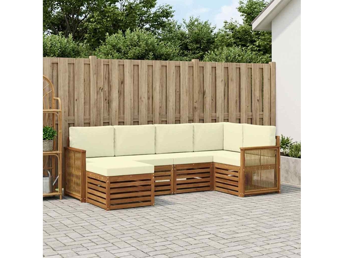 Vidaxl Conjunto De Sofás Para Exterior 5 Unid. Natural E Creme
