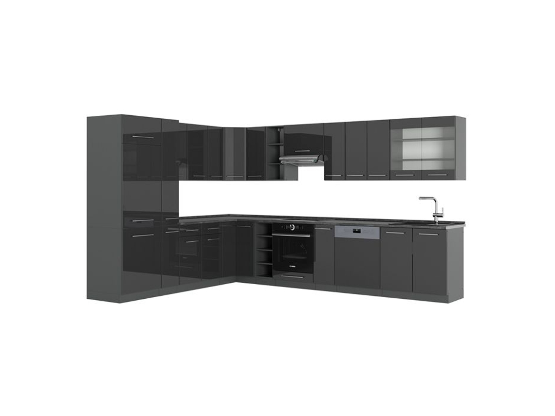 Cozinha Em Ângulo Fame Line, 347x46cm Sem Pt, Anthracite Alta Brilho, Anthracite, Vicco
