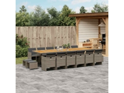 Vidaxl 17 Pcs Conj. De Jantar P/ Jardim C/ Almofadões Vime Pe Cinzento