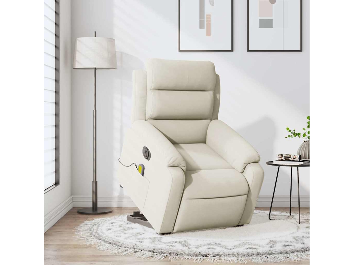 Vidaxl Poltrona Massagens Reclinável Elevatória Elétrica Veludo Creme