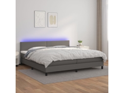 Vidaxl Cama Box Spring C/ Colchão/led 200x200cm Couro Artificial Cinza