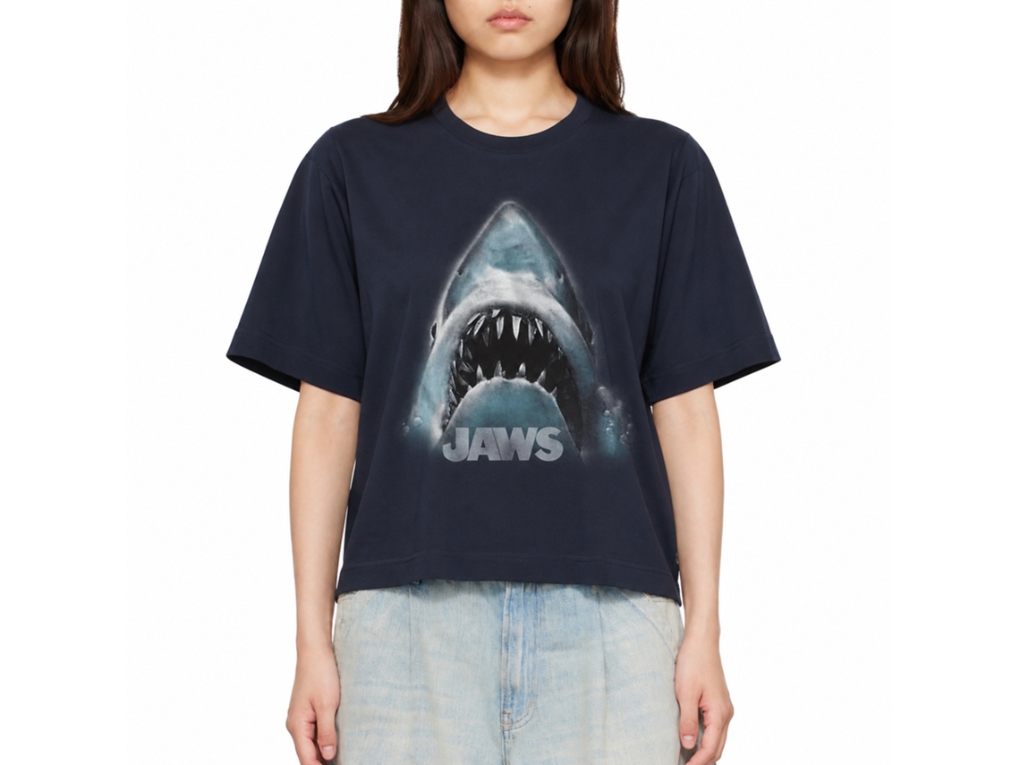 Rockinstone Jaws Movie Head Logo Navy Adult T-shirt Size:l