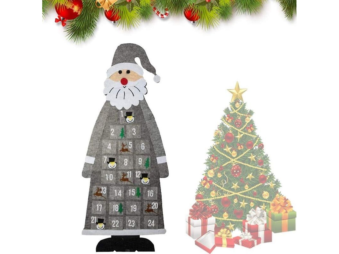 Calendário De Advento Em Forma De Papai Noel Em Feltro Para Pendurar, Decorção De Natal Cinza