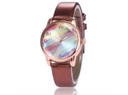 Relógio Feminino de Pulso com Pulseira Pu Esfera Redonda Quartzo Simples Cor Café