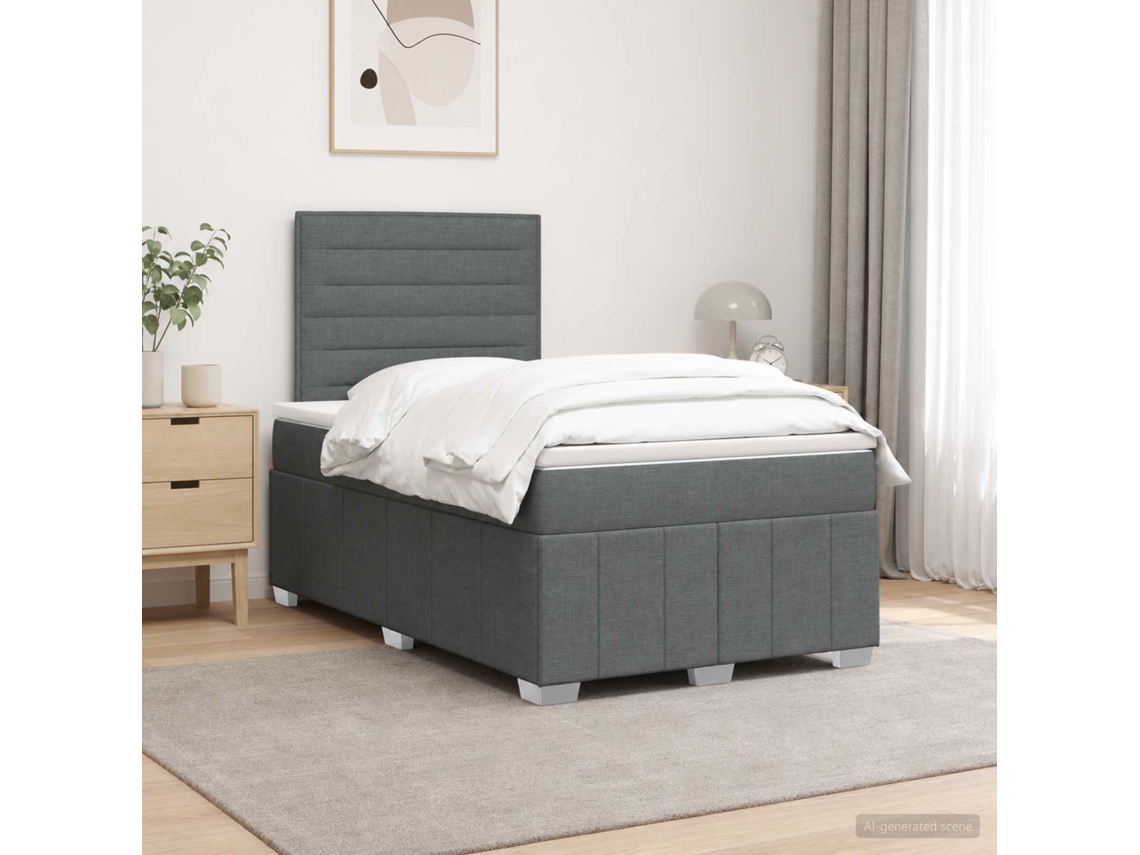 Vidaxl Cama Box Spring Com Colchão Cinzento-escuro 120 X 190 Cm Tecido
