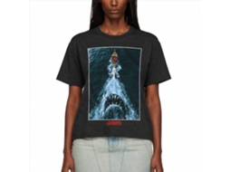 Rockinstone Jaws Shark Chasing Boat Poster Black Heather T-shirt Size:m