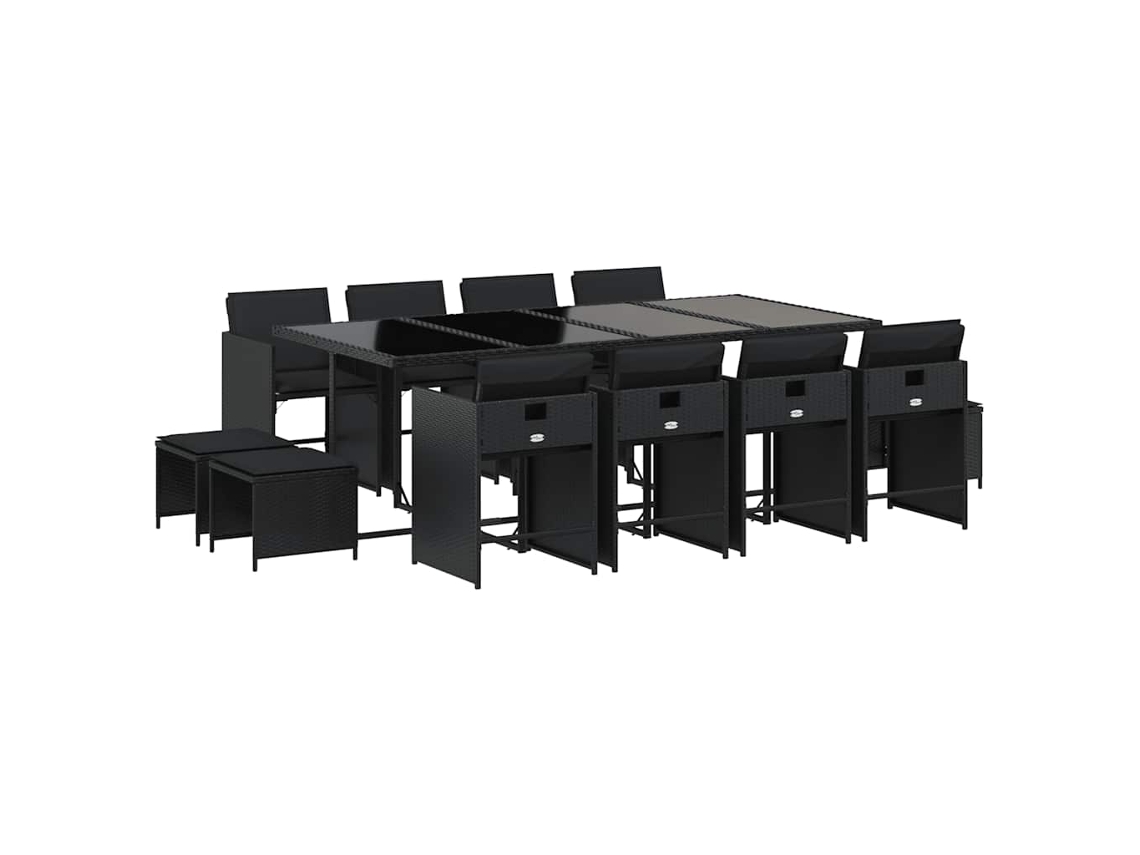Conjunto de 13 Jantar para Jardim com Almofadões Vime Pe Preto MAISON EXCLUSIVE