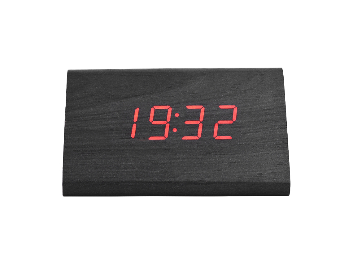 Aetheria relógio Despertador Digital de Madeira com Display Led, Controle por Voz e Temperatura Preto