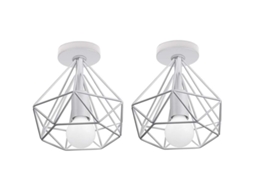 2026-lâmpada De Teto Led Industrial Vintage De Metal Com Jaula Diamante E27 25cm (pacote De 2 Branco)