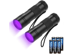 Lanterna UV 395nm com 12 LEDs, Alumínio, Resistente à Água IPX4, Baterias AAA (não incluídas)