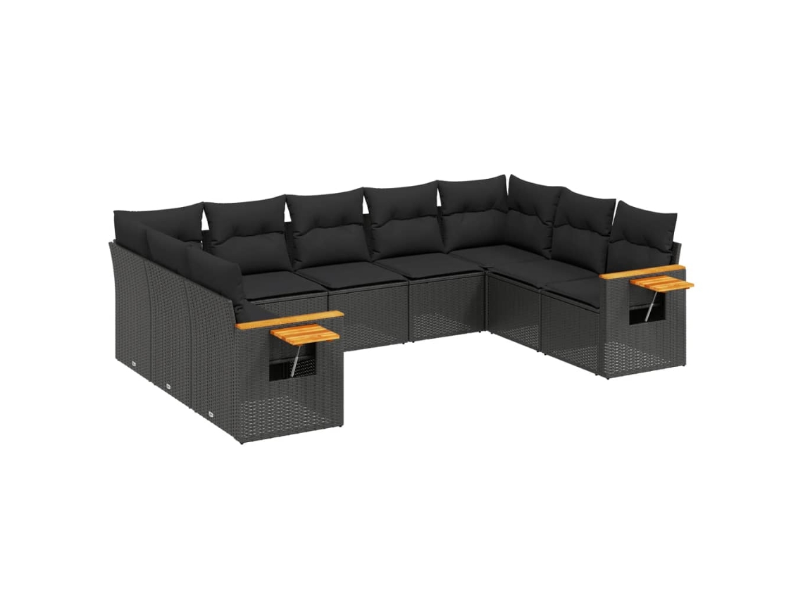 Conjunto de 9 Sofás para Jardim com Almofadões Vime Pe Preto MAISON EXCLUSIVE (9 pcs)