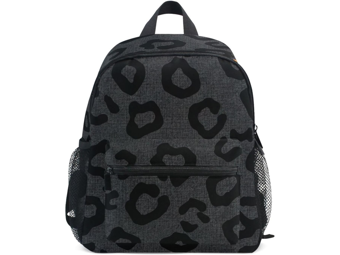 Mochila Moderna Cinza Com Estampa De Leopardo E Etiqueta Para Nome, Mini Pré-escolar Meninas 3 A 5