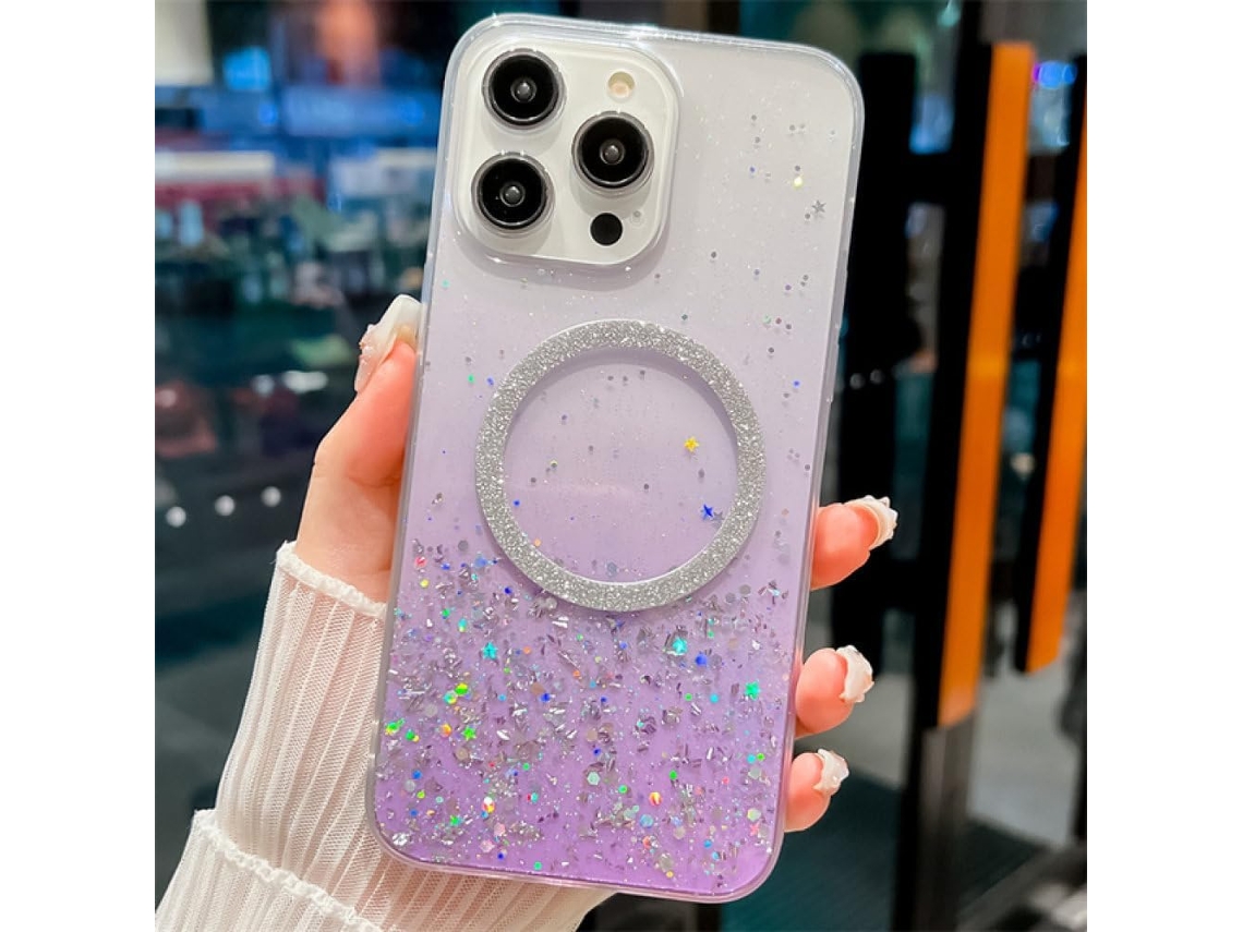 Capa Transparente Enilsa Para Iphone 14-plus Com Glitter Magnético Em Cores Vibrantes, Capa De Tpu Macia, Pr, Para