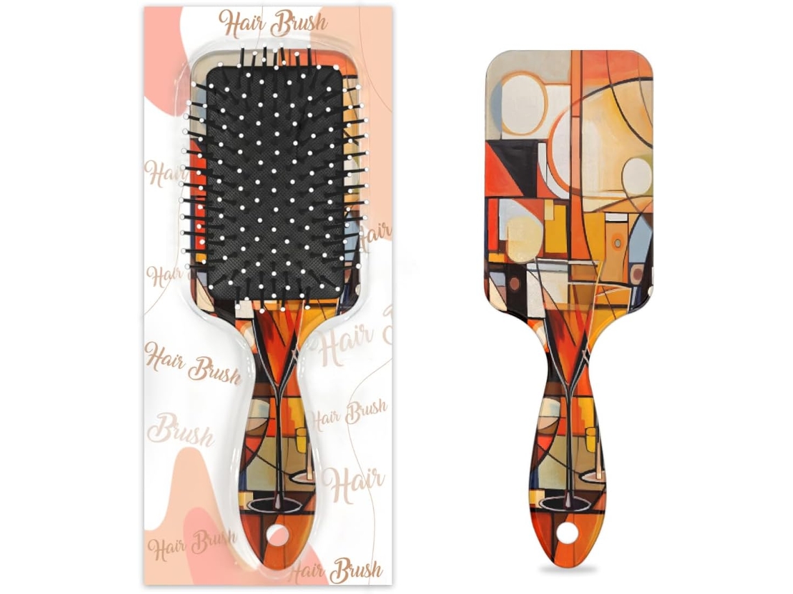Escova Desembaraçadora Para Cabelos Molhados E Secos, Com Design Abstrato De Taças Vinho, Pentes Com Almofada De Ar Para