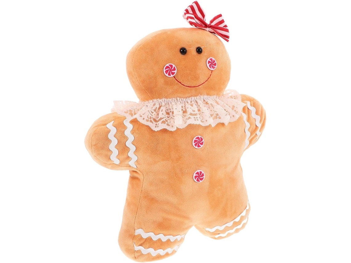 Almofada de Natal Pelúcia Sherpa em Formato Biscoito Gengibre,