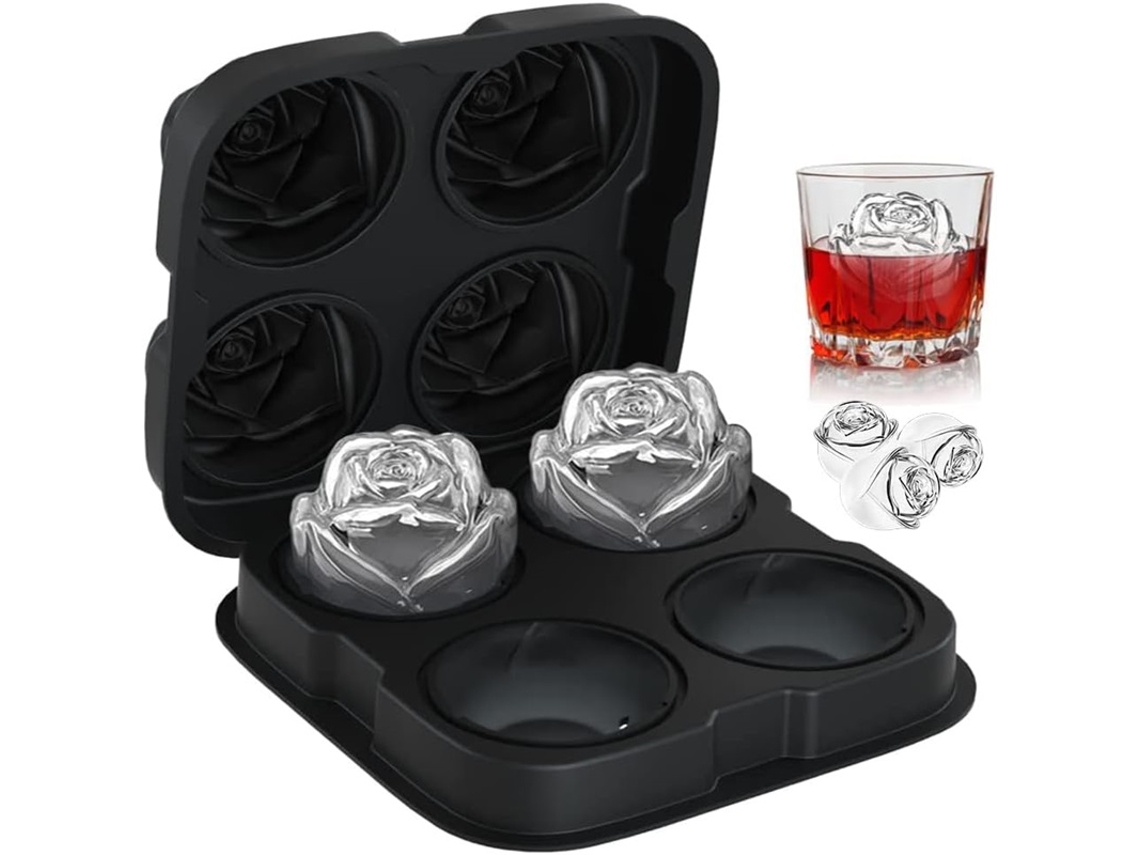 Forma Flor Silicone Rosa 4 Cavidades P/ Coquetéis