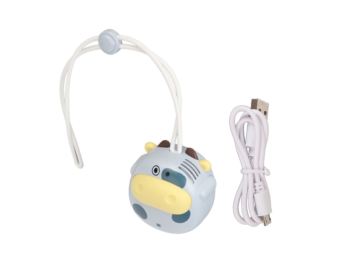 Abanico Colgante Mini Para Cuello Sin Aspas Recargable Usb Forma De Vaca Cartoo Azul