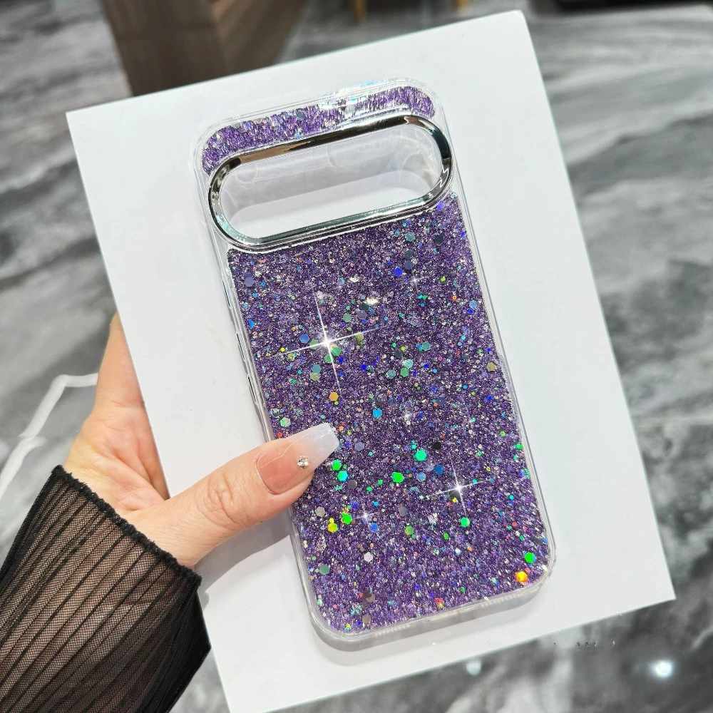 Capa Para Celular (pixel 9a Roxo) Com Glitter Cristal, Capa Traseira De Silicone À Prova De Choque