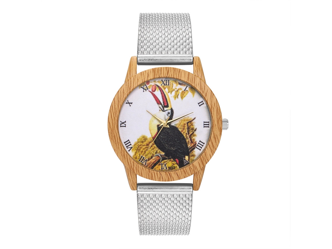 Relógio de quartzo unissex com pulseira de silicone, mostrador redondo, estilo casual (prateado)