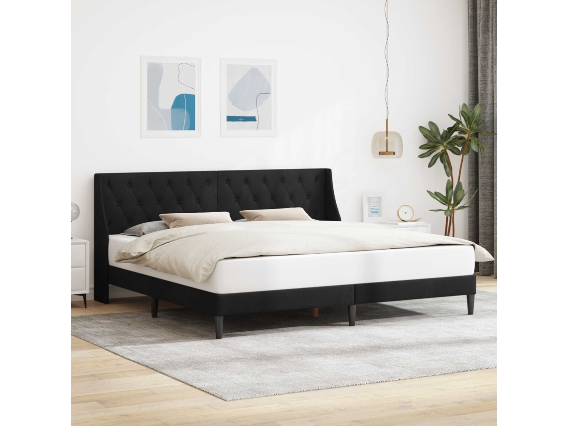 Vidaxl Estrutura Da Cama Com Cabeceira Preto 200 X 200 Cm Veludo