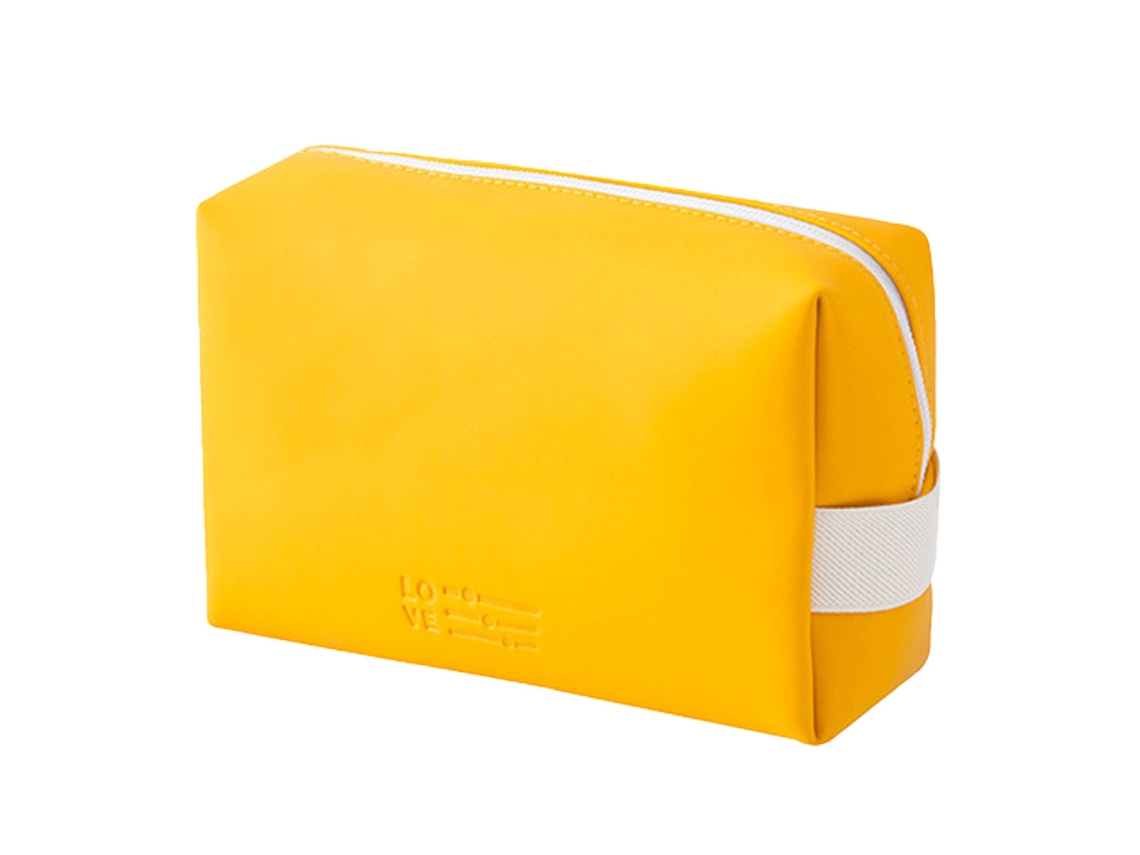 Bolsa De Viagem De Mulher Zíper Maquiagem Pele Amarelo (18.5x14.5x5cm)