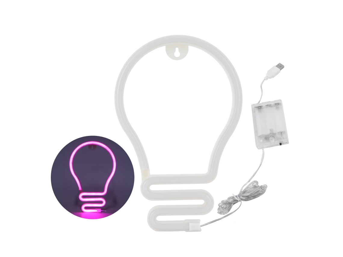 2026 luz de Neón Led em Forma de Lâmpada para Decoração de Parede Festa Natal Casamento Usb/bateria Rosa