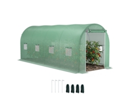 Estufa Túnel 500x200x205cm com Porta Enrolável, 8 Janelas, Cobertura PE 140 G/m² Verde BTFORUS