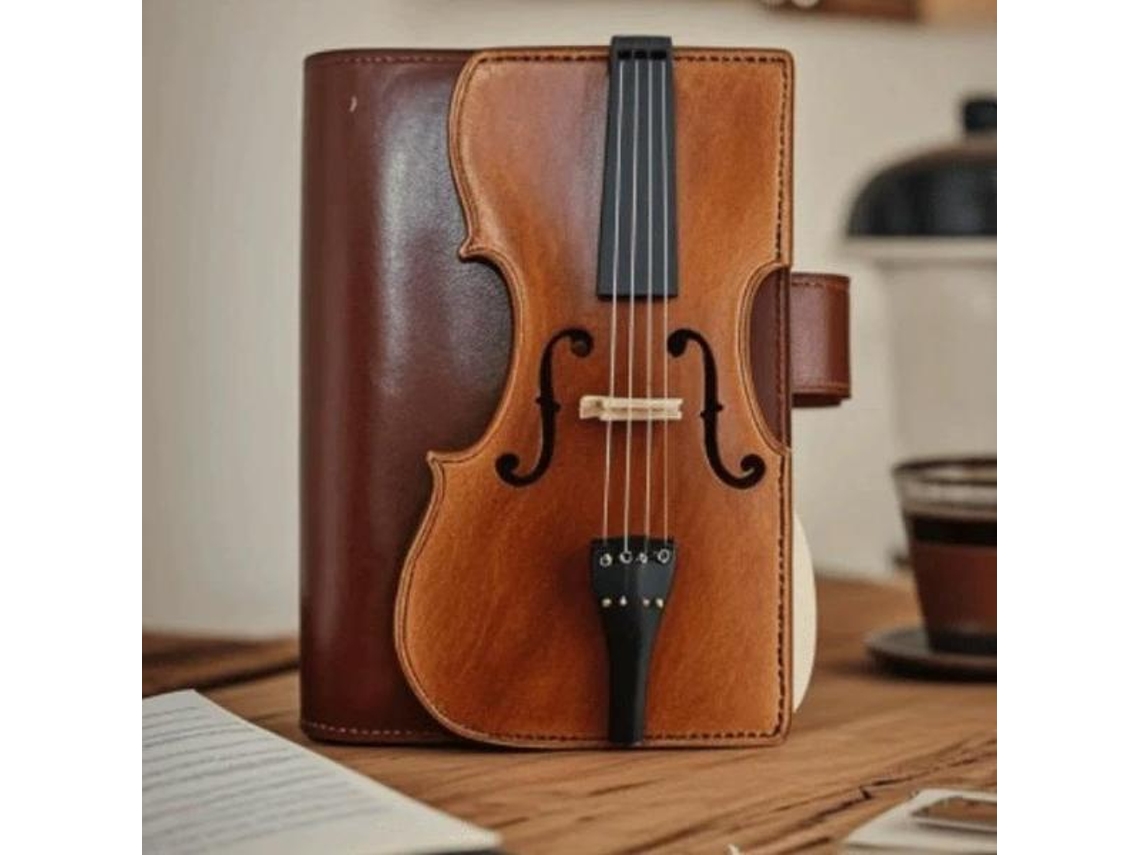 Caderno Vintage Em Couro Com Estampa De Violino, Diário Recarregável Com Aparência Artesanal, Em Sintético, Ideal Para Estudos, Professores