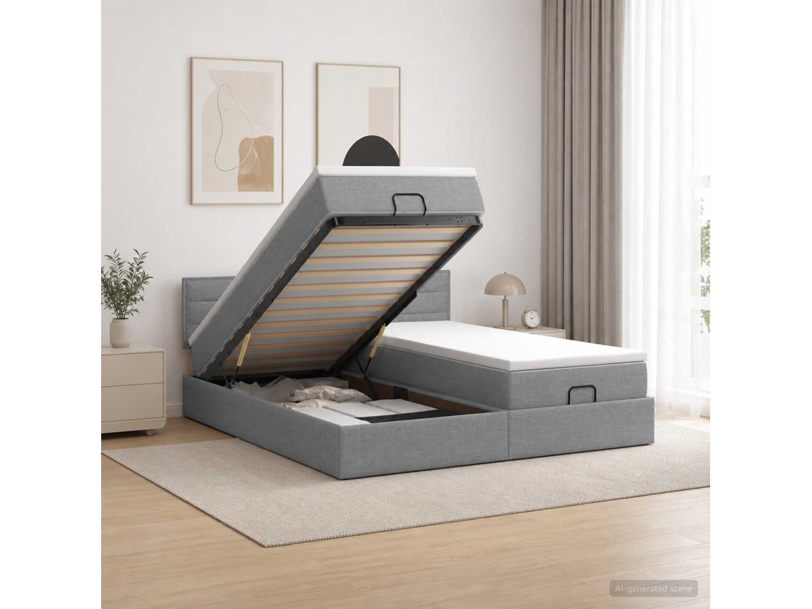 Vidaxl Cama Ottoman Com Colchão E Led Cinzento-claro 200 X 200 Cm