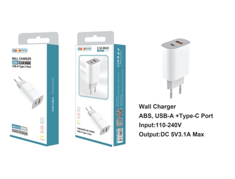 Carregador Com Entradas Type-C E Usb 2.0 MODORWY Ma1113 (Branco)
