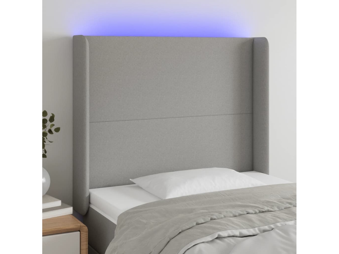 Vidaxl Cabeceira Cama C/ Luzes Led Tecido 103x16x118/128cm Cinza-claro