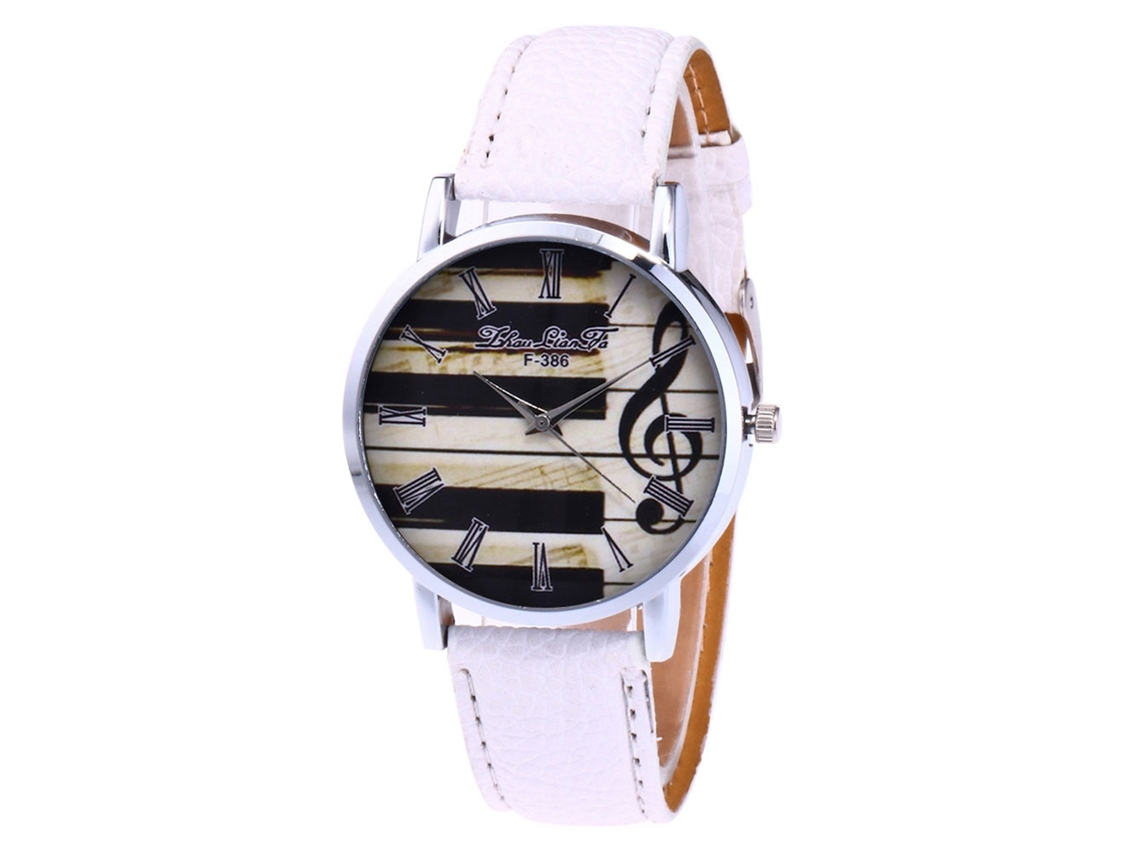 Relógio de quartzo com pulseira de couro PU, mostrador redondo moderno para mulheres e homens, branco.
