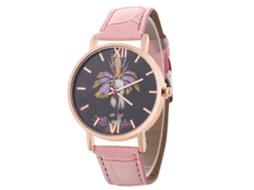 Relógio de quartzo para casais, relógio de pulso casual simples com pulseira de couro, rosa.