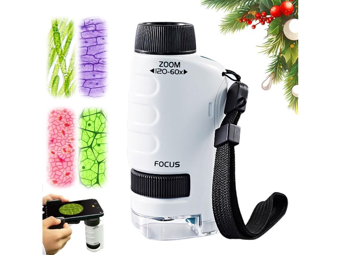Microscópio de Bolso Portátil, Microscópio de Mão Atualizado para 2026, Ampliação de 60x a 120x, Mini Microscópio com Luz Led BRILVIBERA