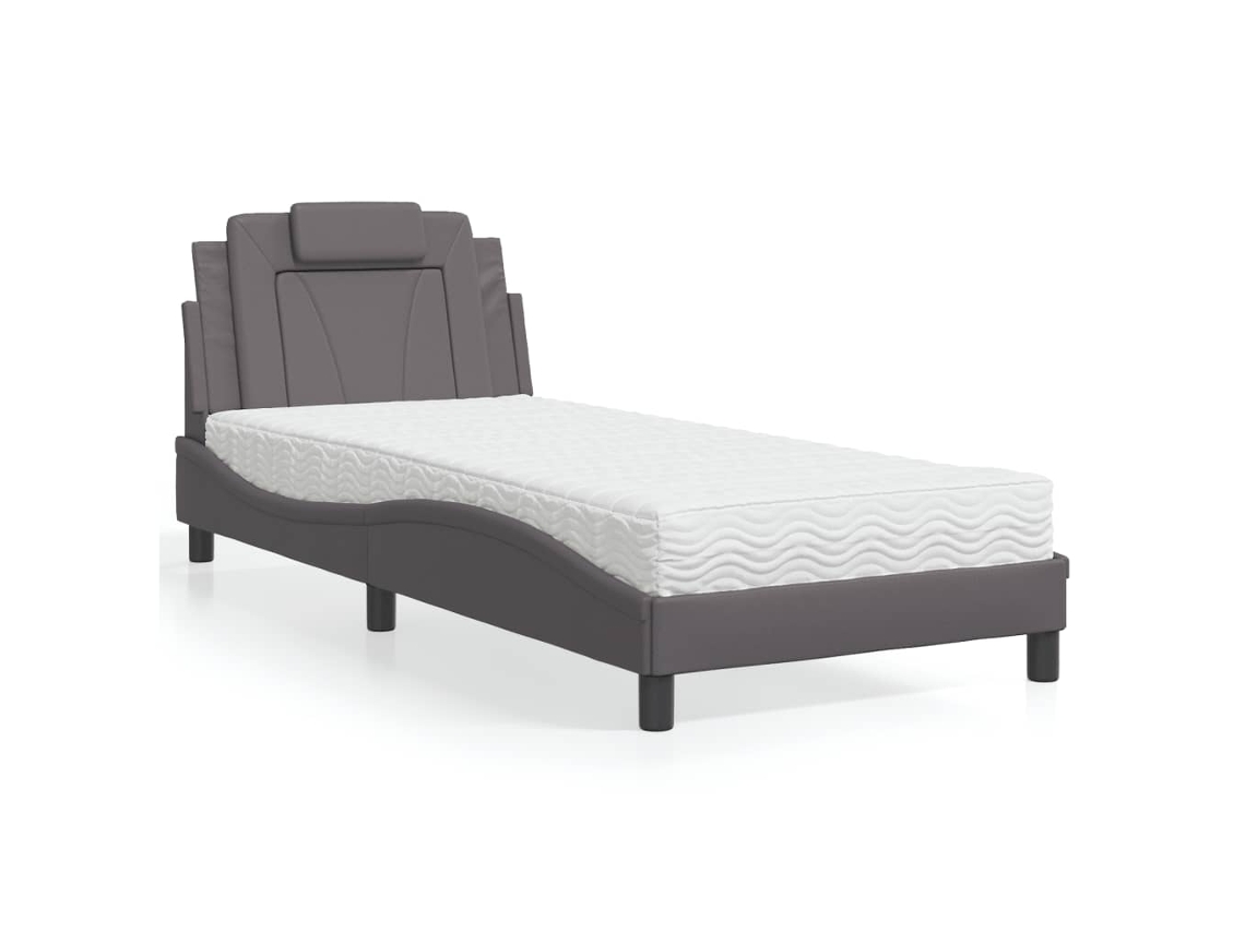 Vidaxl Cama Viana Com Colchão 90x190 Cm Couro Artificial Cinzento