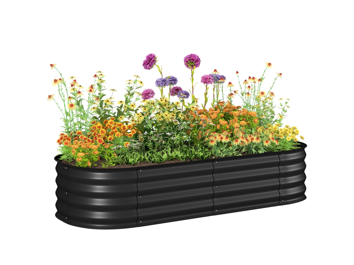 Jardineira Quadrada Elevada Em Aço Modular Para Hortaliças, Plantas E Flores, Dimensões 150 X 62 X 30 Cm, Preta.