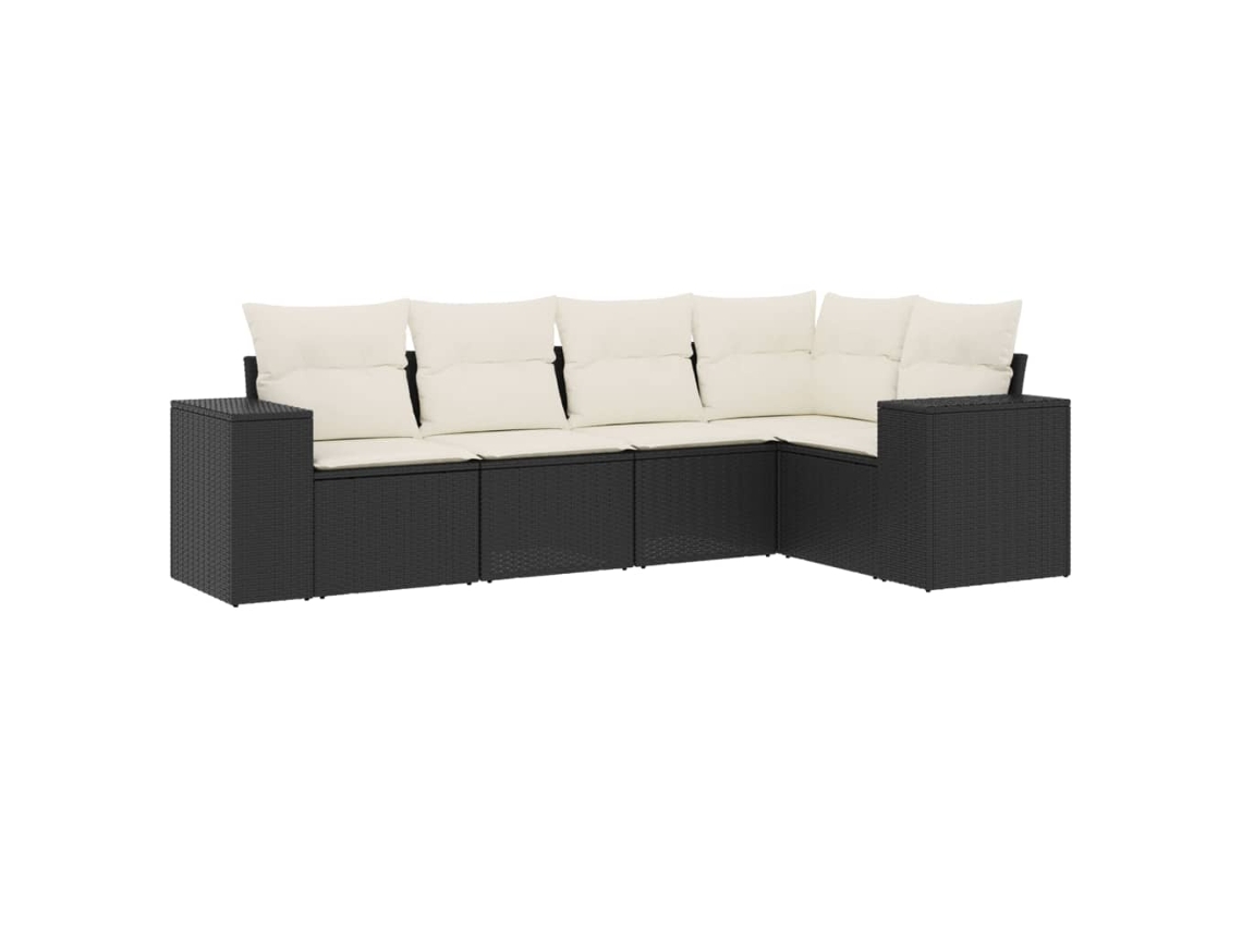 Maison Exclusive - 5 Pcs Conjunto Sofás De Jardim Com Almofadões Vime Pe Preto