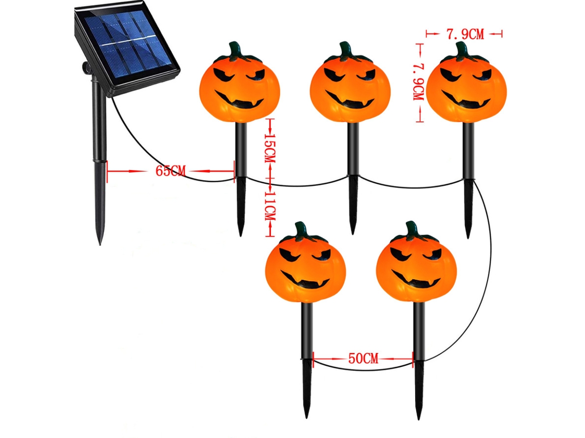 Lurelia Luz Led De Solo Para Halloween, Abóbora De Boca Torta, 5 Estacas Pretas, Caixa Com 5 Baterias, Ip65