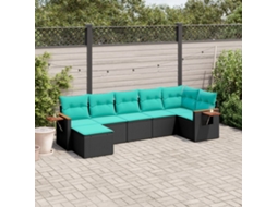 Vidaxl 7 Pcs Conjunto de Sofás P/ Jardim C/ Almofadões Vime Pe Preto