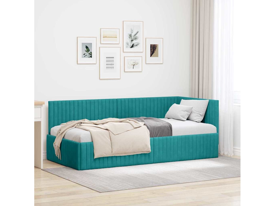 Vidaxl Estrutura De Cama De Canto Turquesa 90 Cm X 190 Cm Veludo