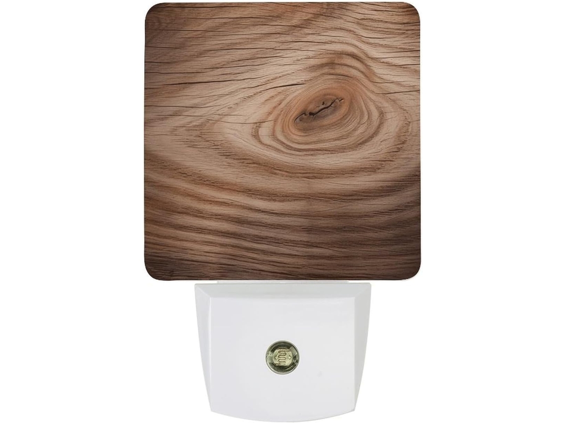 Luminária Noturna De Parede Led, Liga Desliga Automática, Sensor Crepuscular, Design Com Acabamento Em Madeira