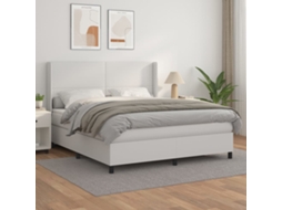 Vidaxl Cama Com Molas/colchão 160x200 Cm Couro Artificial Branco