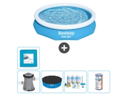Piscina Inflável Redonda BESTWAY Fast Set 305 X 66 Cm Azul Inclui Bomba Cobrir Pacote de Manutenção Filtro Ladrilhos