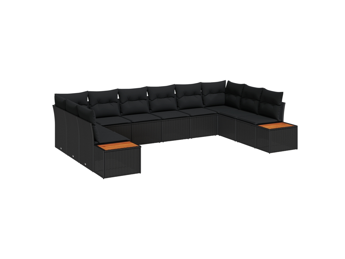 Conjunto 10 Sofá De Jardim Vidaxl Preto Vime Pe (344 X 209 X 69 Cm)