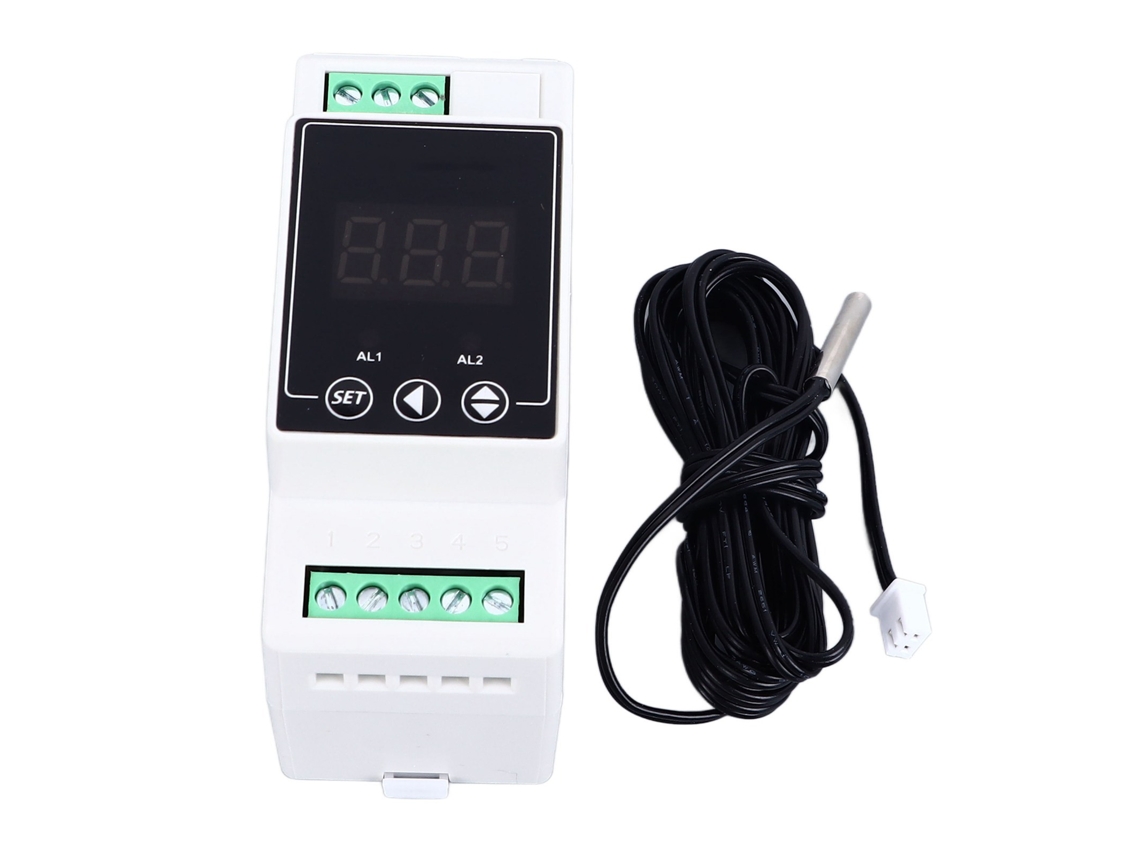 Termostato Digital De Controle De Temperatura Com Relés Para Aquecimento E Resfriamento Trilho De Guia Probe Cilíndrica 2m Ac100-240v