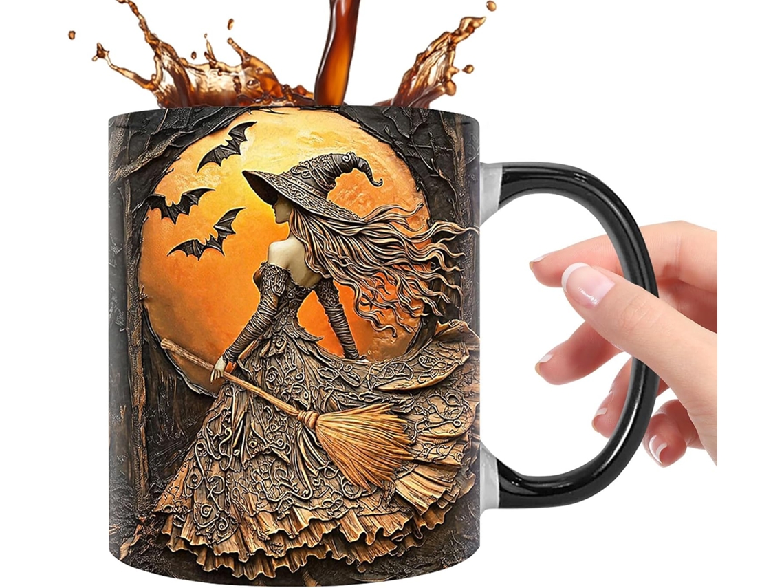 Caneca De Café De Bruxa, 350 Ml, Com Estampa De Bruxa.