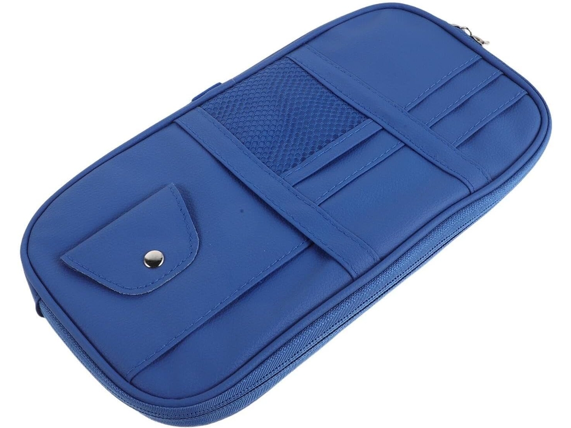 Organizador Multifuncional Para Quebra-sol De Carro Em Couro Pu Azul, Com Bolsa.