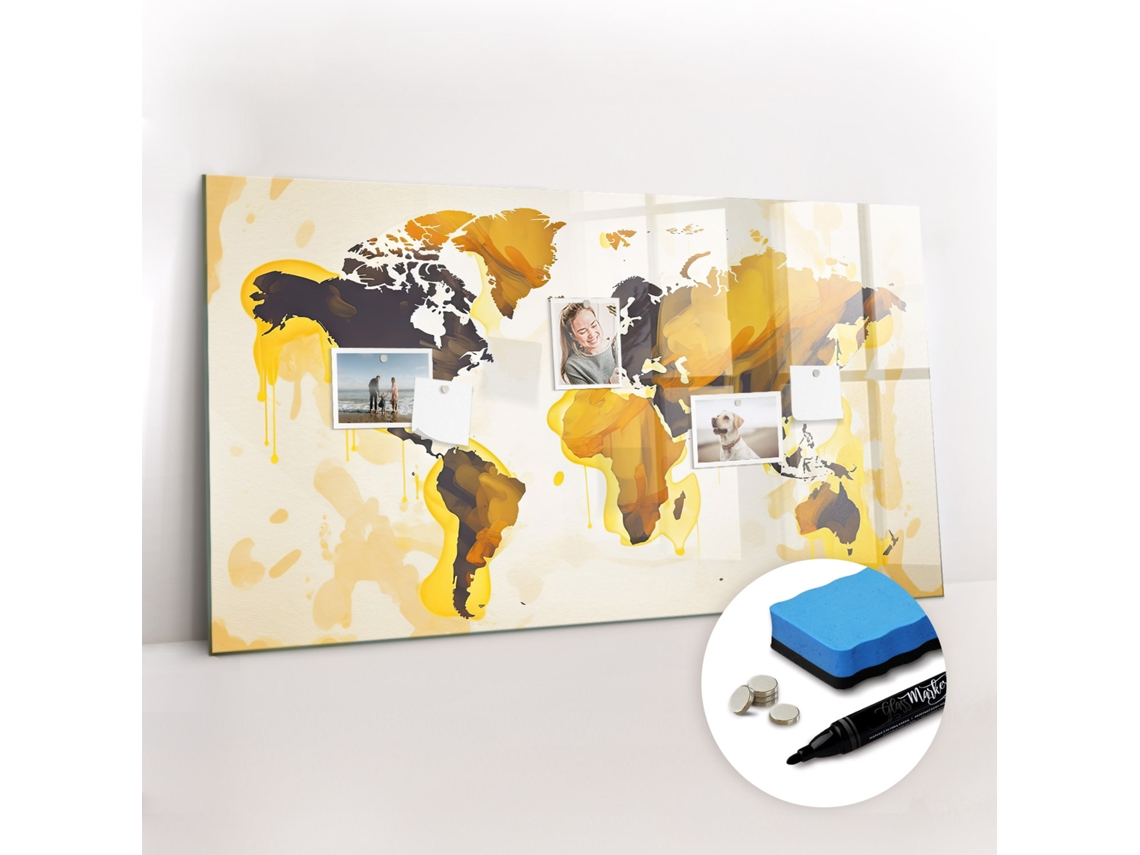 Quadro Magnético Colorido Mapa-múndi Abstrato Para A Cozinha Espelharte (120x60 Cm)